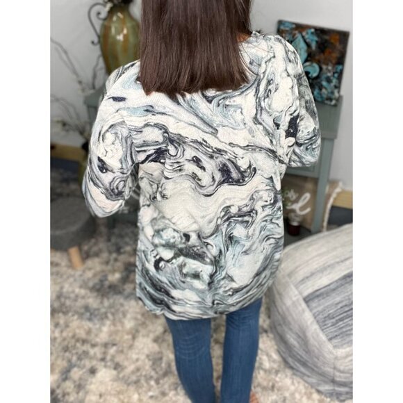 Floaty V Neck Textured Jacquard Marble Print Boxy Long Sleeve Ice Blue 3222 - Picture 9 of 14